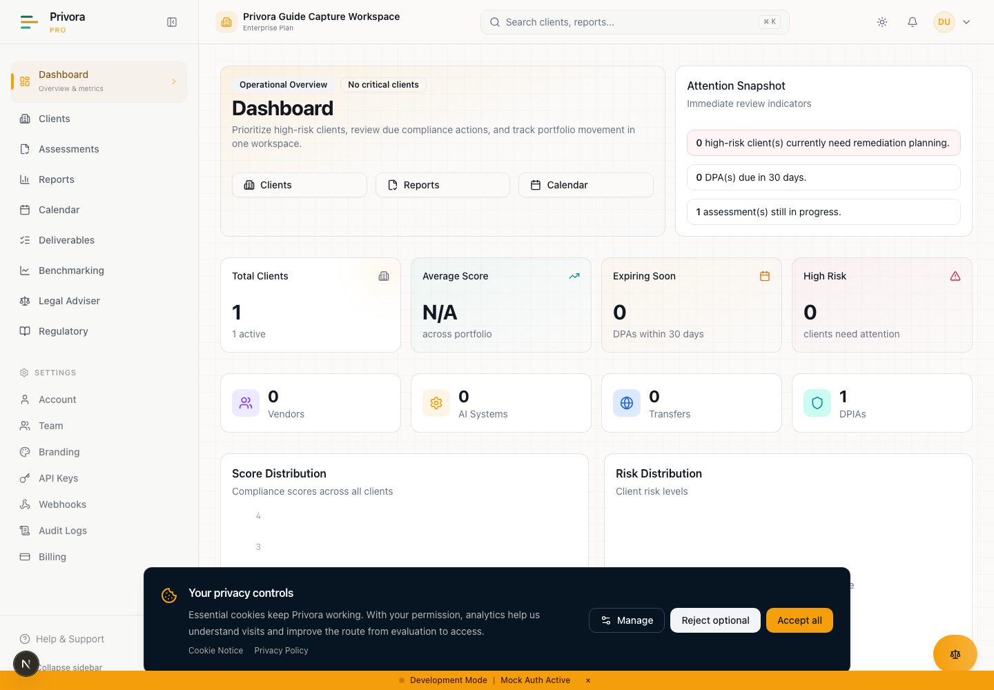 Privora Pro Console dashboard overview view for the synthetic guide capture.